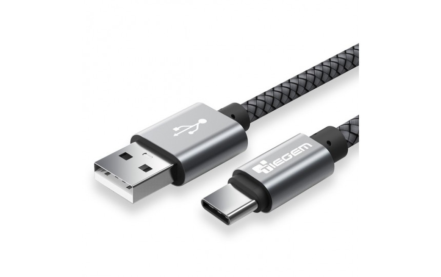 Кабель TIEGEM USB Type-C, 1 м, серый