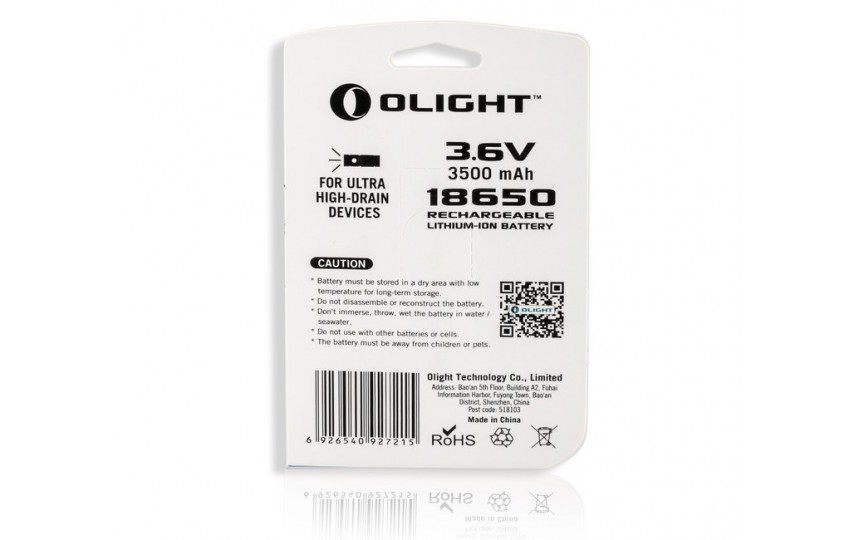 Высокотоковый защищенный литиевый аккумулятор Olight 18650 ORB-186S35 HDC 3500mAh
